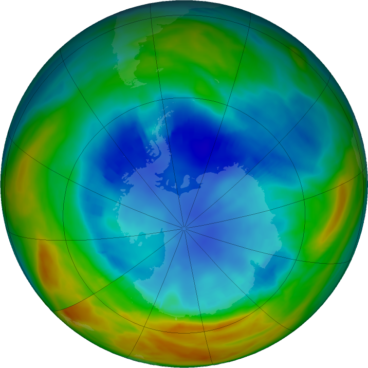 Antarctic ozone map for 16 August 2017